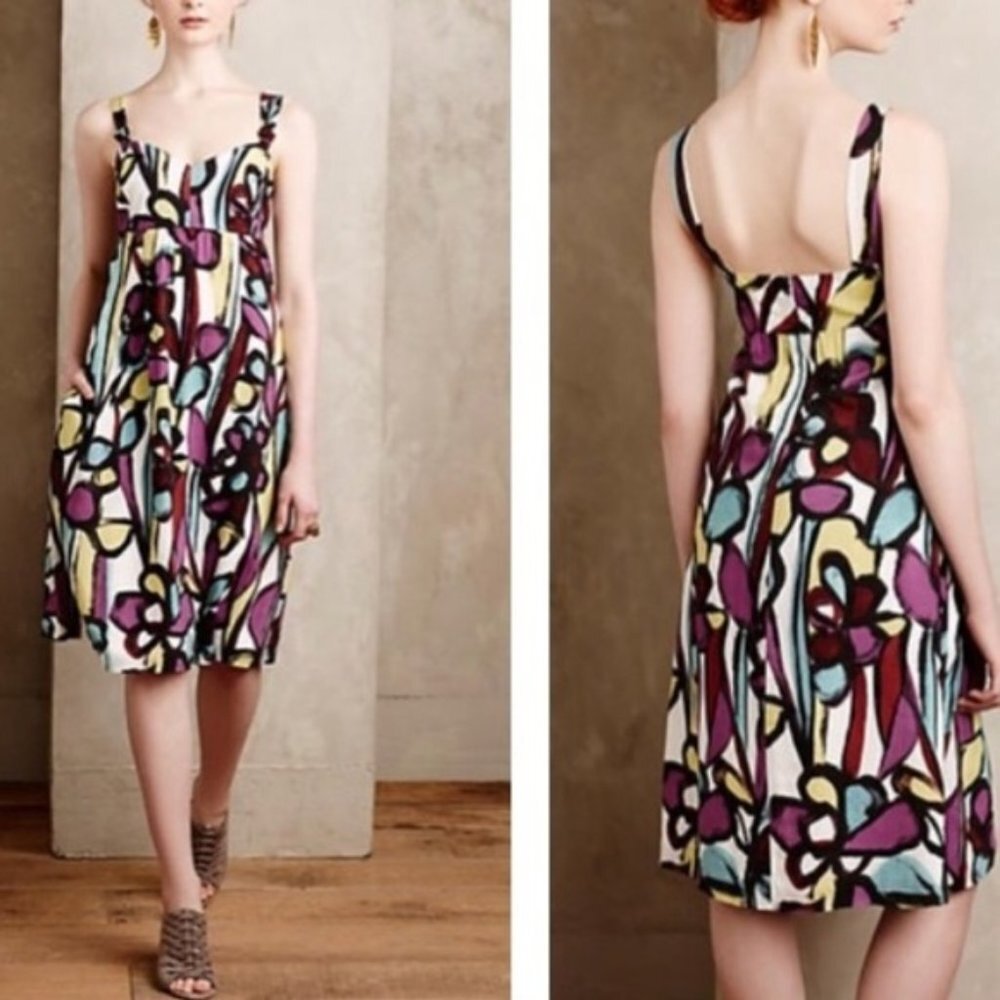 Anthropologie Tabitha women 2P empire waist dress abstract Cottagecore dress